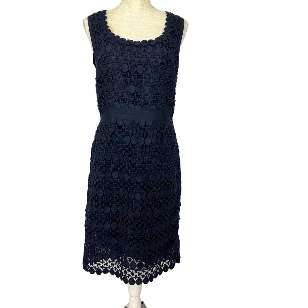 Tory Burch Lace Dress Women's 8 Navy Sleeveless Knee Length Lined